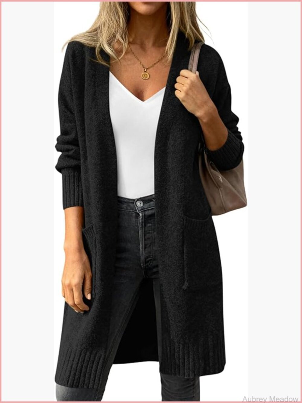 Oversized Long Cardigan Sweater Open Front Knit with Pockets